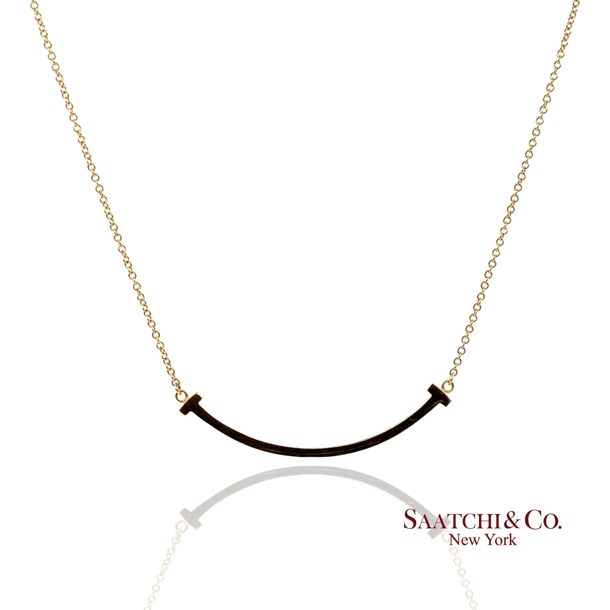 Tiffany & Co. 18K (750) Solid Yellow Gold T Smile Pendant Necklace