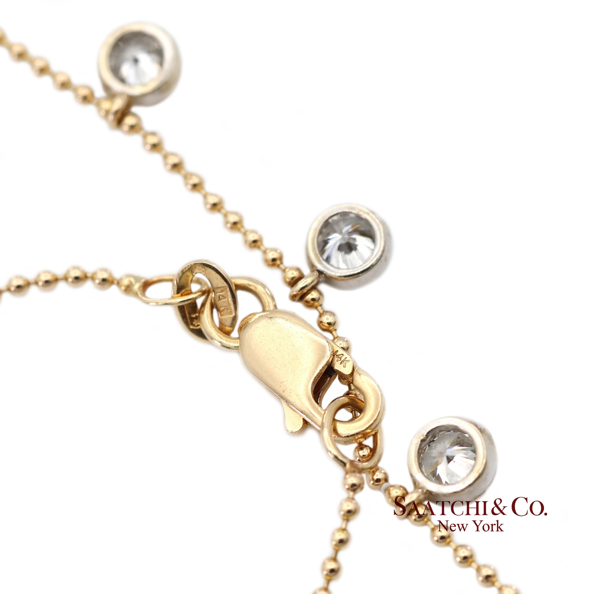 14K(585) Yellow & White Gold Natural Diamond Graduated Drop By the Yard Necklace