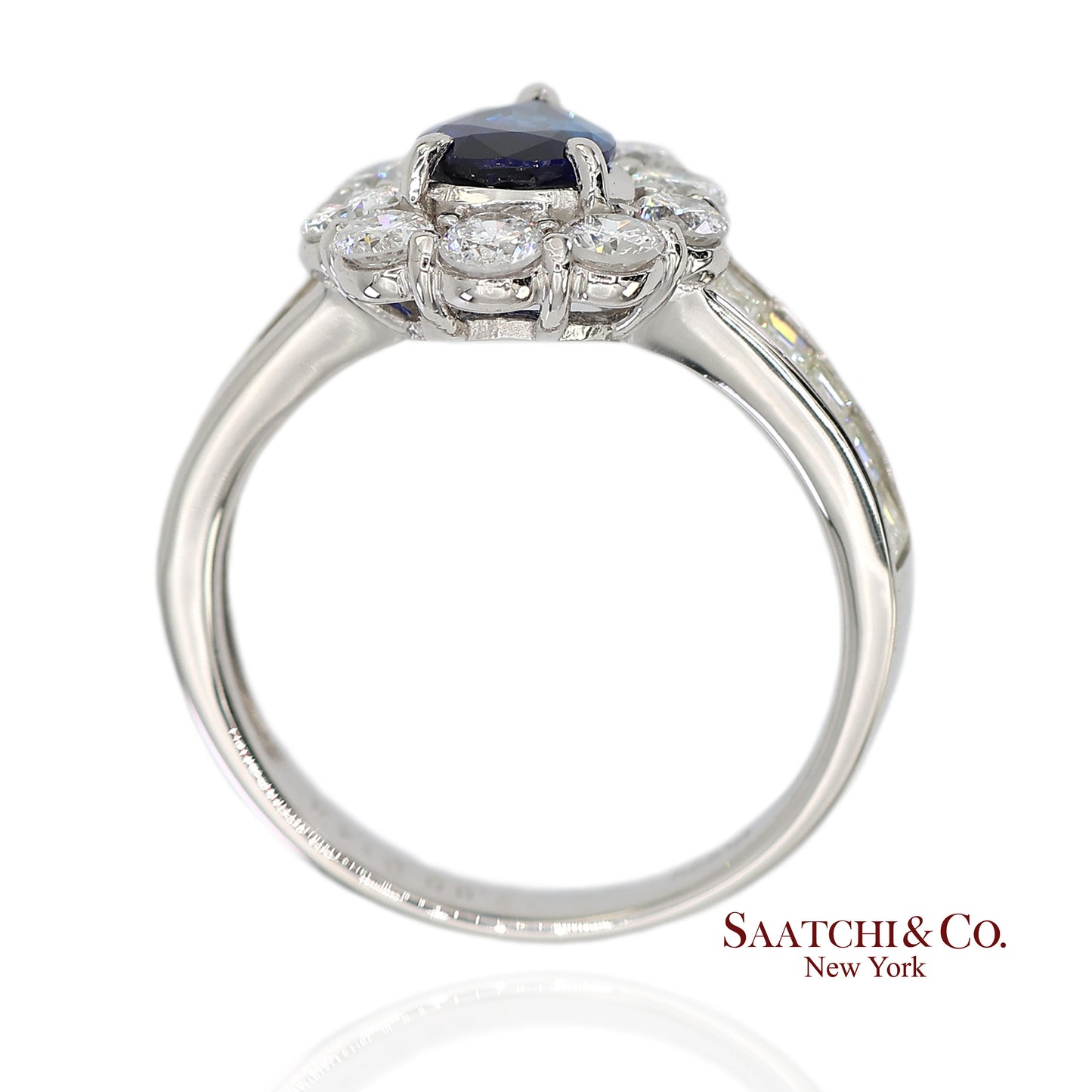 GIA Certified Platinum 900 Blue Sapphire and Natural Diamond Ring