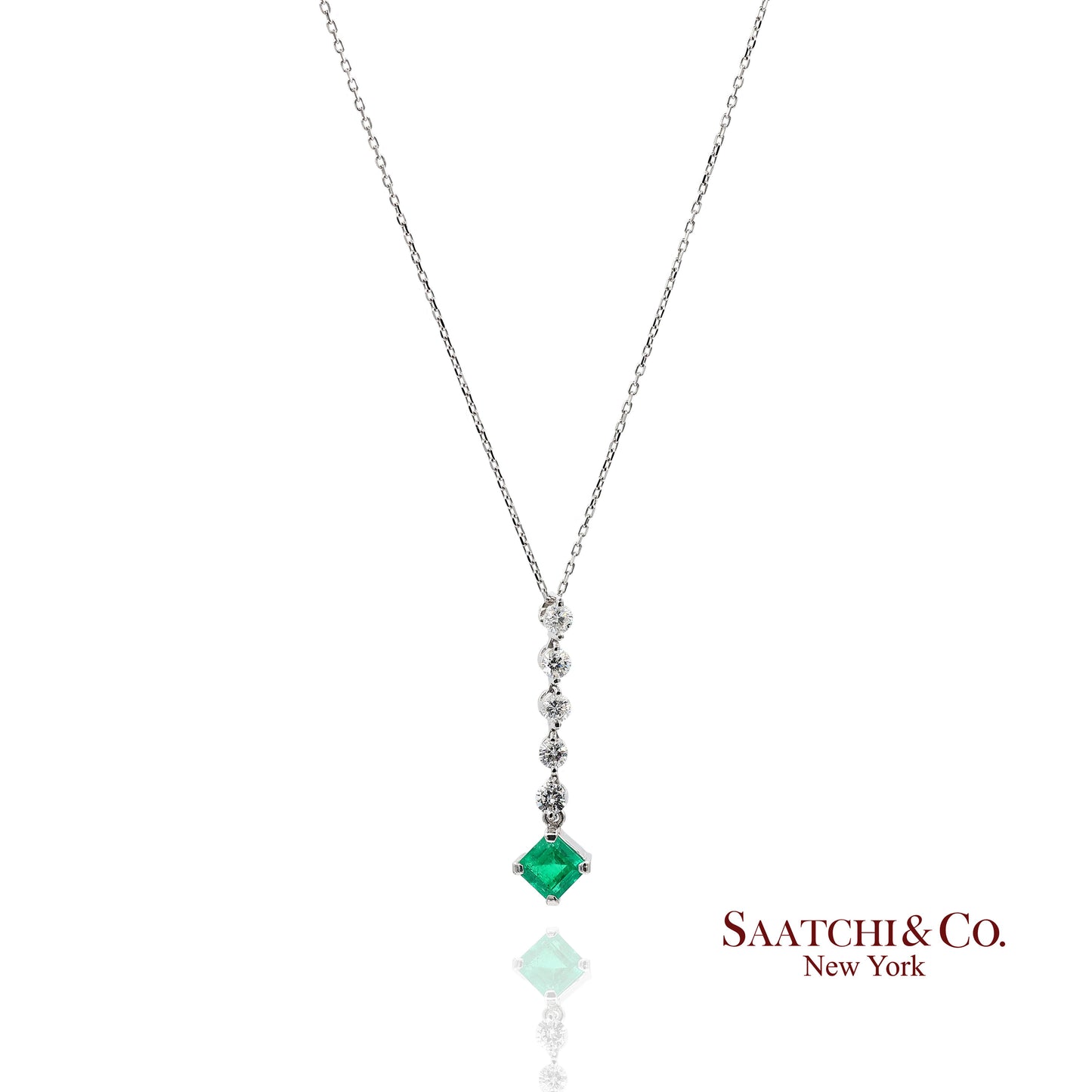 GIA Certified Platinum 900 Natural Diamond and Colombian Emerald Pendant