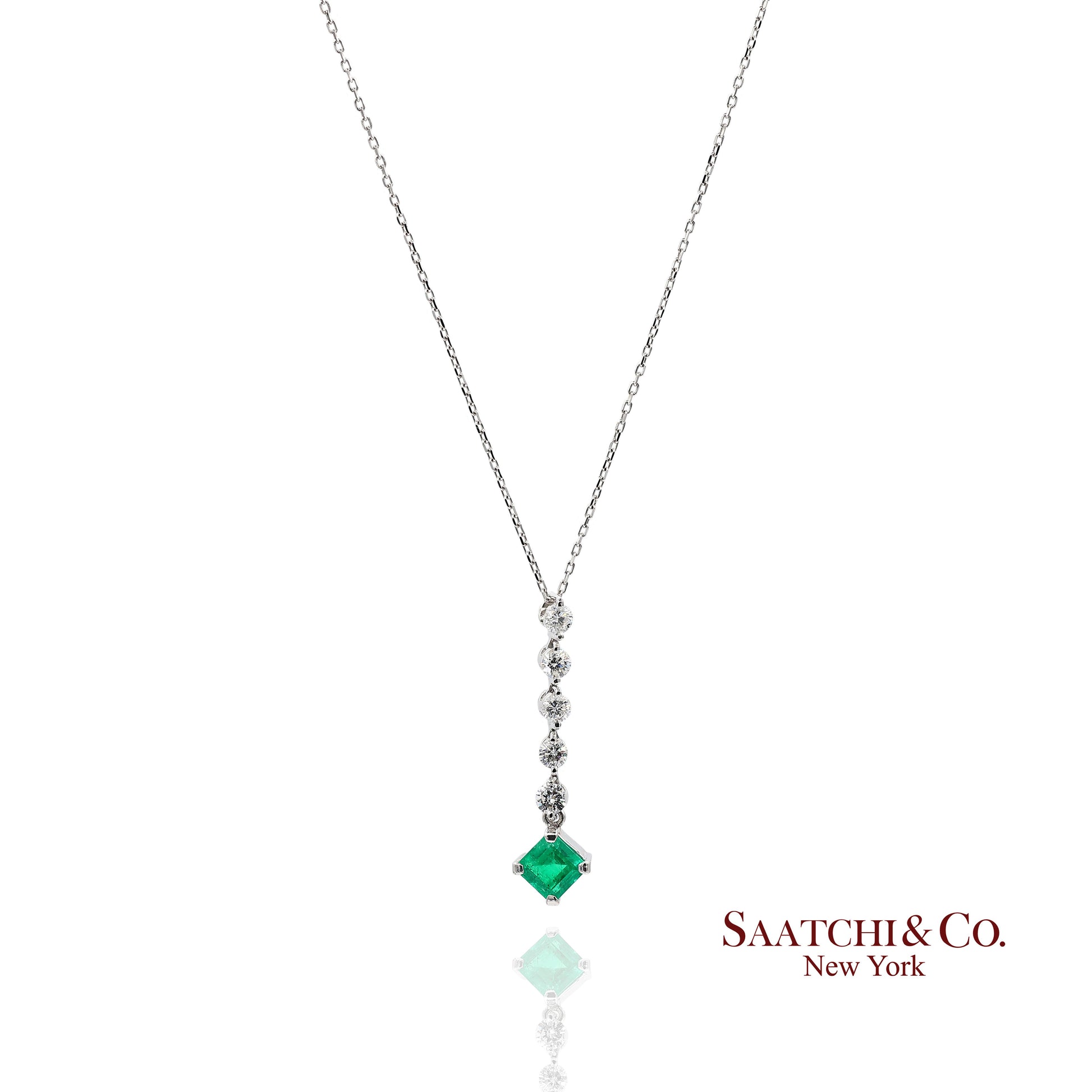 GIA Certified Platinum 900 Natural Diamond and Colombian Emerald Pendant