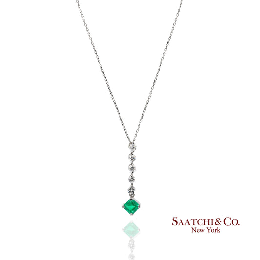 GIA Certified Platinum 900 Natural Diamond and Colombian Emerald Pendant