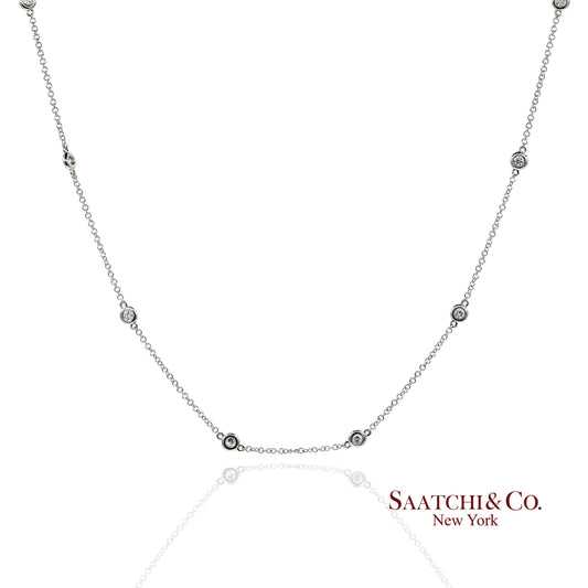 14K(585) White Gold Natural Diamond Adjustable By the Yard Necklace/Pendant