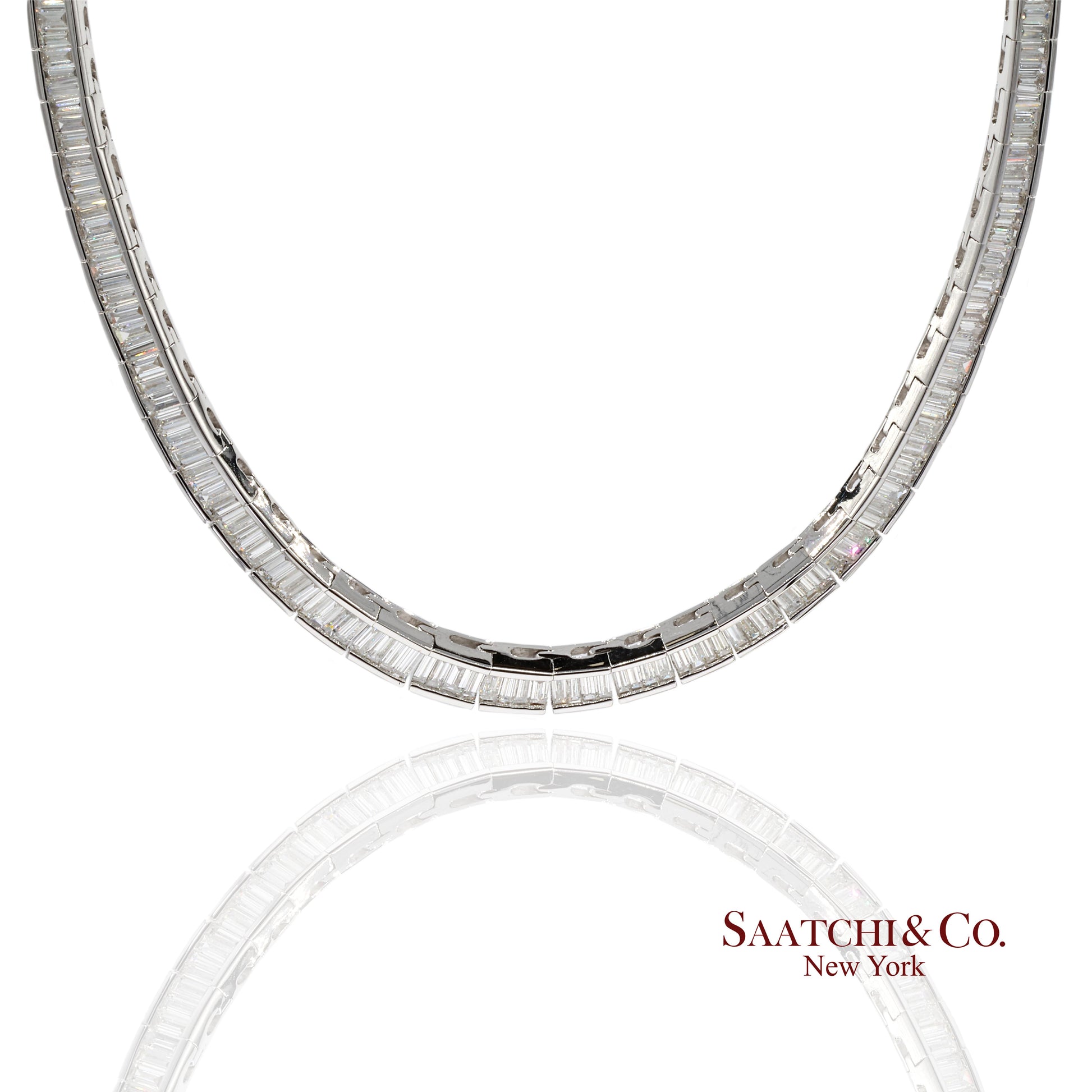 18K 750 Solid White Gold Natural Diamond Buguatte Tennis Necklace