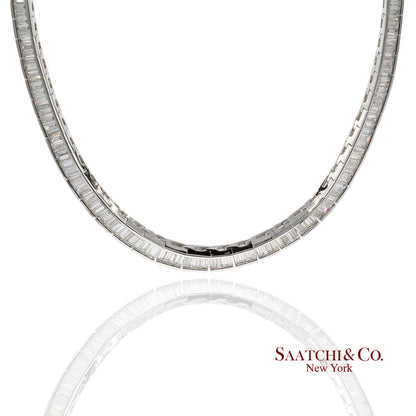 18K 750 Solid White Gold Natural Diamond Buguatte Tennis Necklace