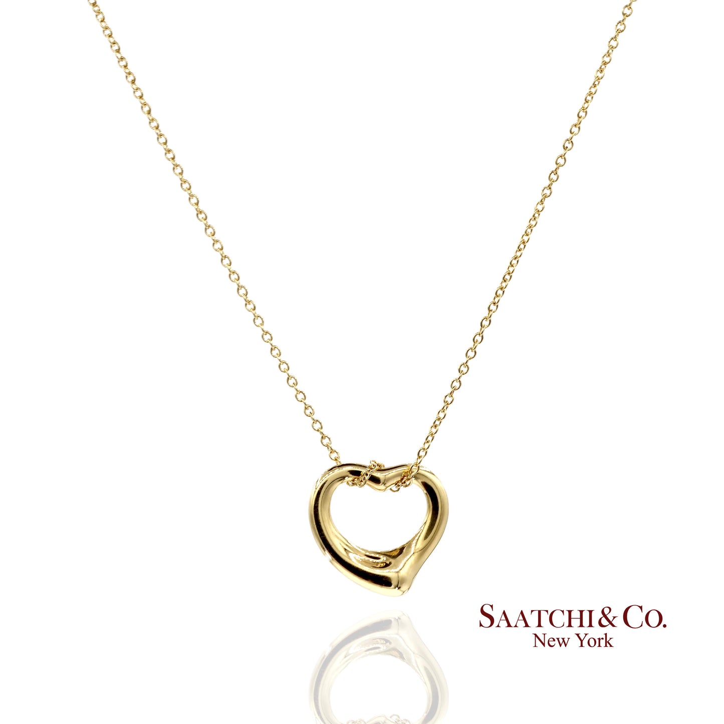 Tiffany & Co. Elsa Peretti 18K 750 Yellow Gold Open Heart Pendant Necklace