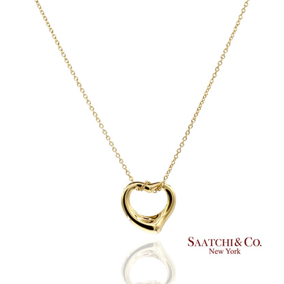 Tiffany & Co. Elsa Peretti 18K 750 Yellow Gold Open Heart Pendant Necklace