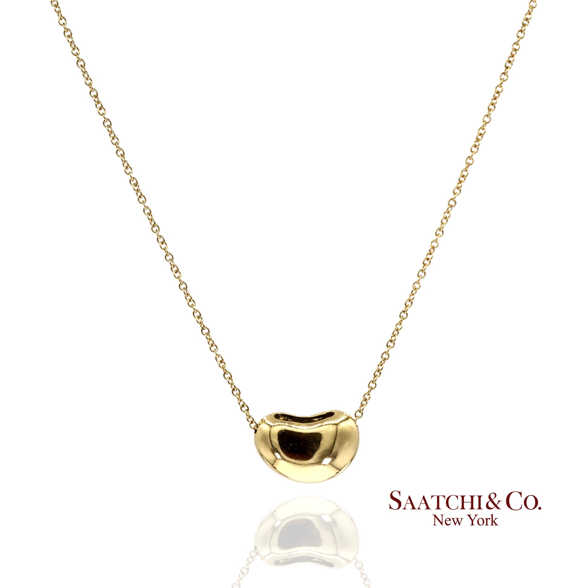 Tiffany&Co. Elsa Peretti 18K 750 Solid Yellow Gold Bean Design Pendant Necklace