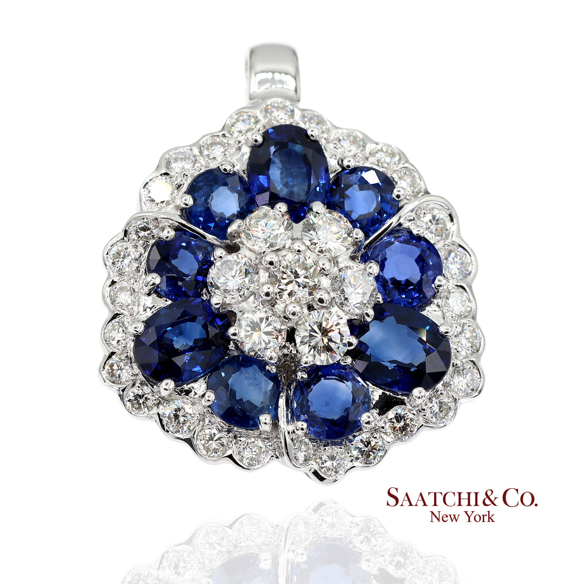 0.95ct Natural Diamond & 3.17ct Natural Sapphire 18K White Gold Pendant Necklace