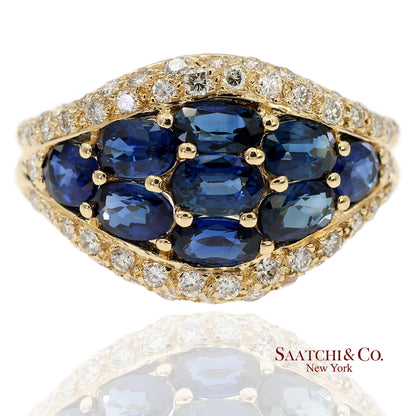 18K 750 Solid Yellow Gold Natural Diamond and Natural Sapphire Ring