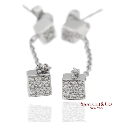 18K 750 Solid White Gold Natural Diamond Box Drop Earrings