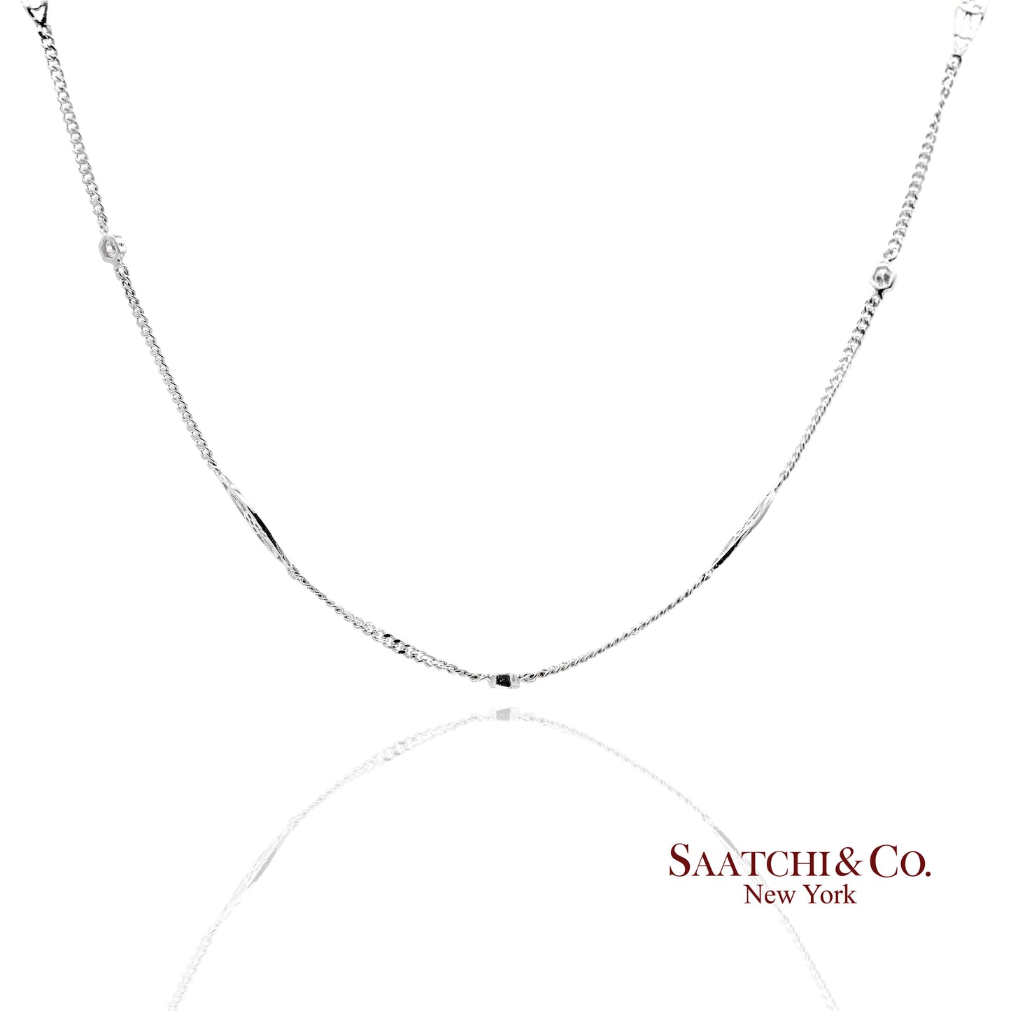 18K 750 Solid White Gold Natural Diamond Chain Necklace