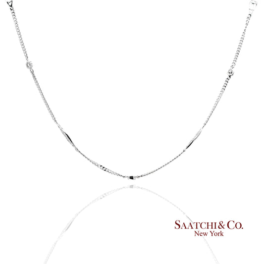 18K 750 Solid White Gold Natural Diamond Chain Necklace