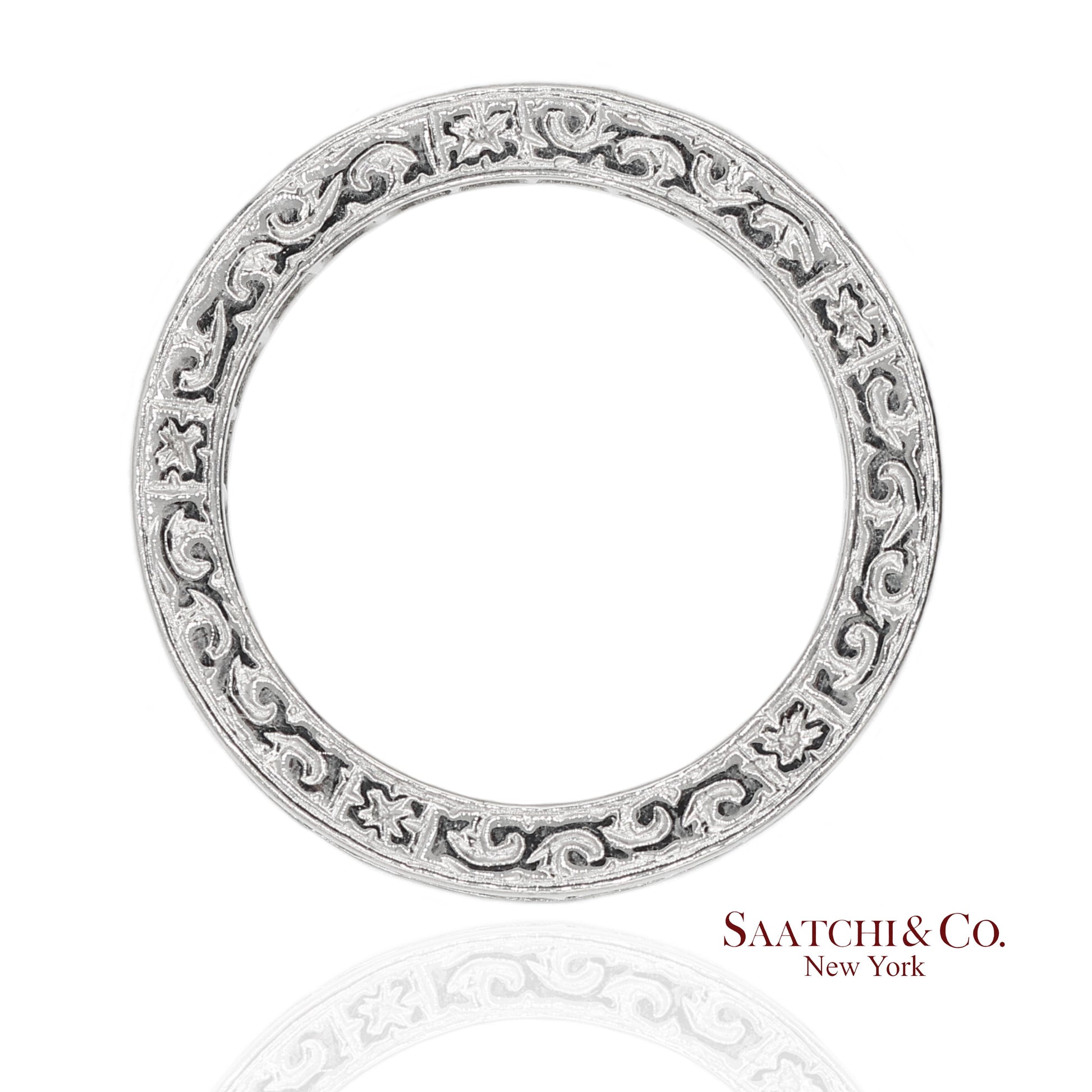 Platinum 950 All Around Natural Diamond Princess Cut Engraving Band Ring