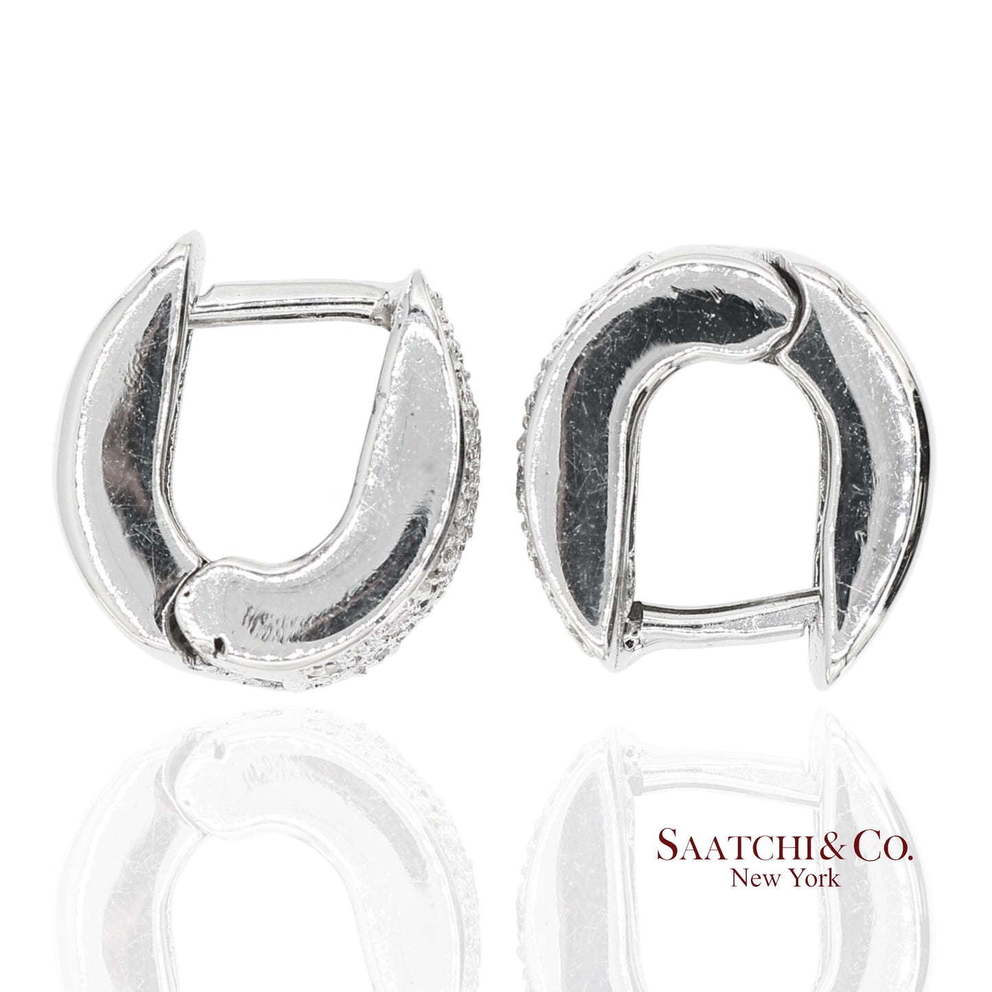 18K 750 Solid White Gold Natural Diamond Huggie Hoop Earrings