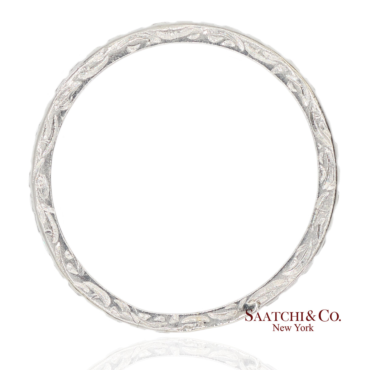 Vintage Platinum 0.60 ct Natural Diamond HandMade Engraved Eternity Band Ring