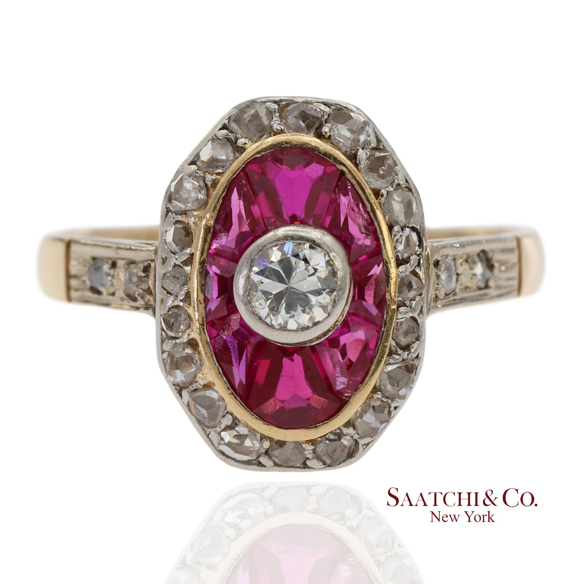 Vintage Two Tone 14K Yellow and White Gold Natural Diamond Ring