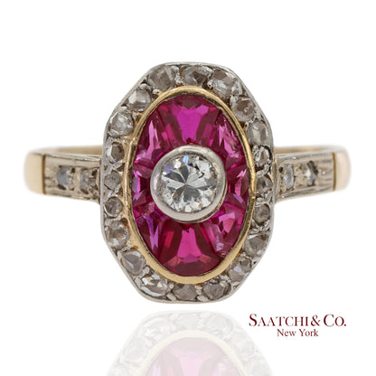 Vintage Two Tone 14K Yellow and White Gold Natural Diamond Ring