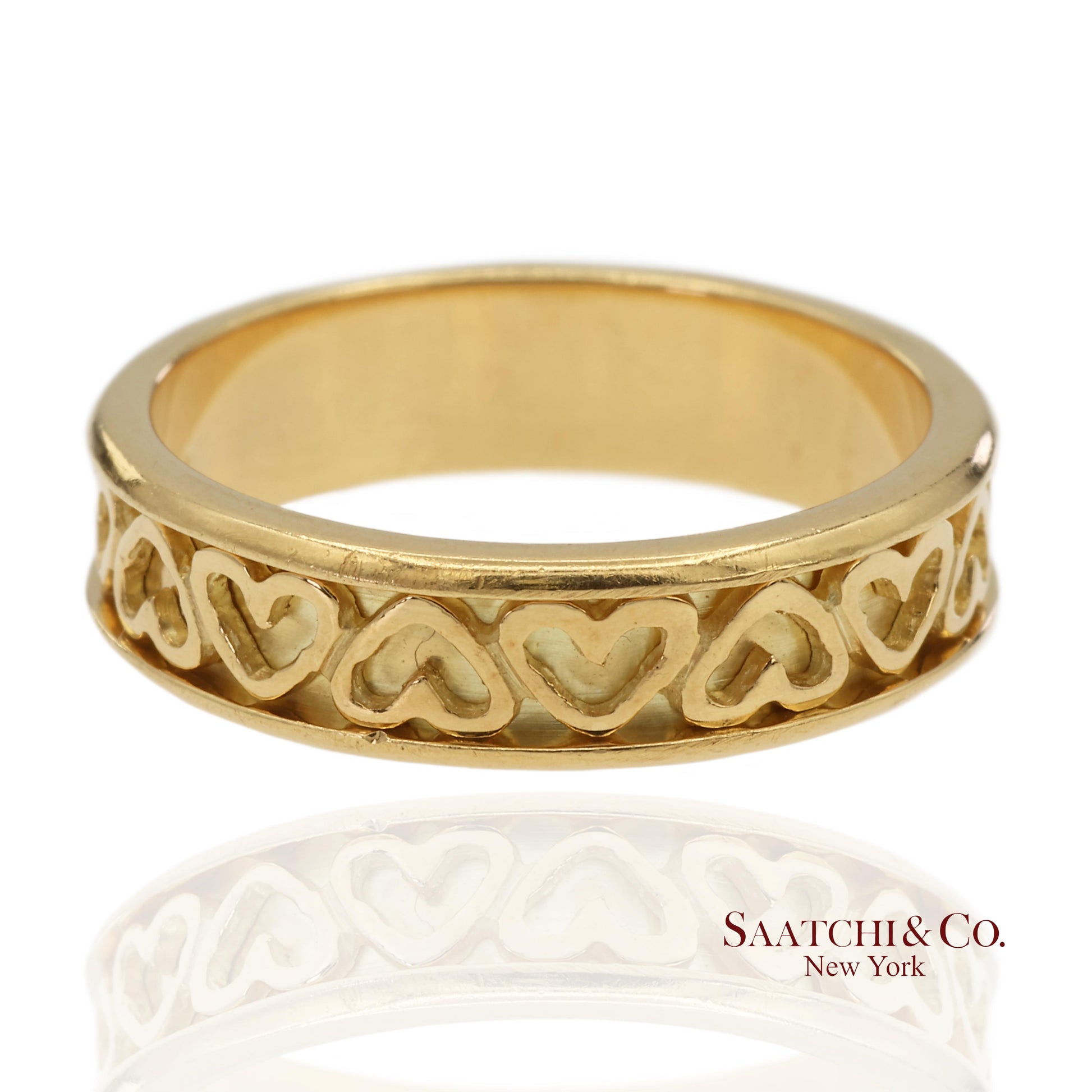Vintage Tiffany & Co. 18K 750 Solid Yellow Gold Heart Shape Band Ring