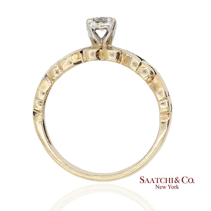0.13 Ct Natural Diamond 14K Yellow Gold Openwork Scroll Design Ring