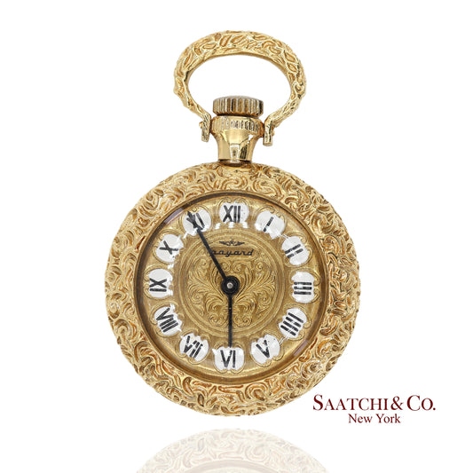 18K 750 Yellow Gold Enamel Pocket Watch Pendant Necklace