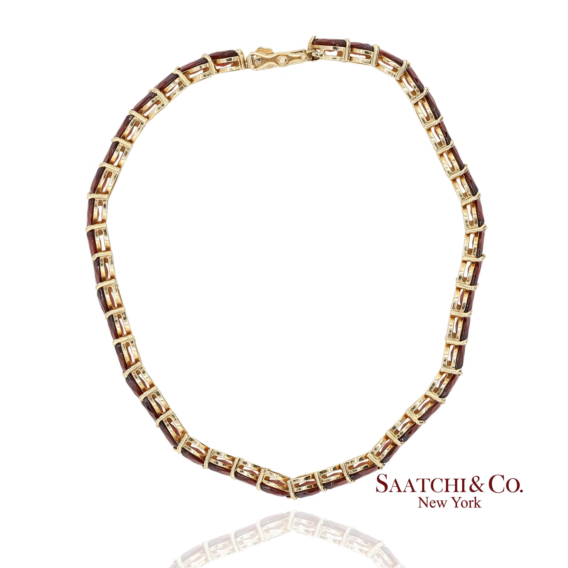 Vintage 14K 585 Solid Yellow Gold Red Garnet Marquise Cut Tennis Bracelet