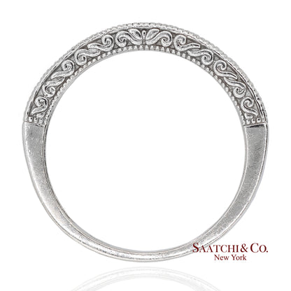 14K 585 Solid White Gold Side Engraving Milgrain Natural Diamond Band Ring