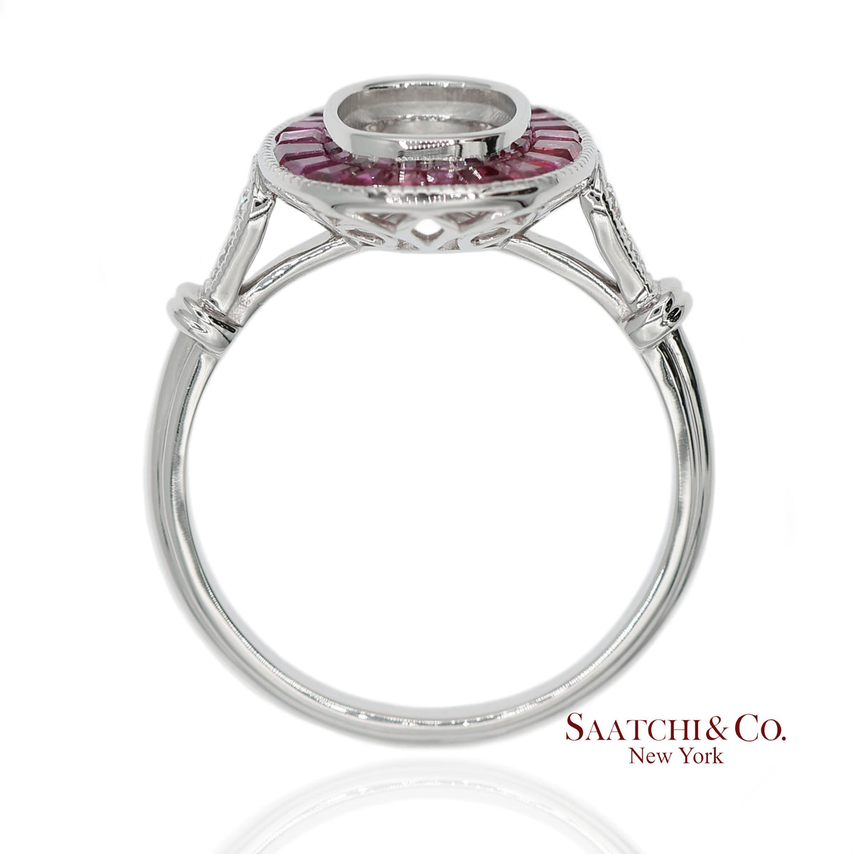 14K White Gold 0.10 ct Natural Diamond and 1.10 ct Natural Ruby Semi Mount Ring