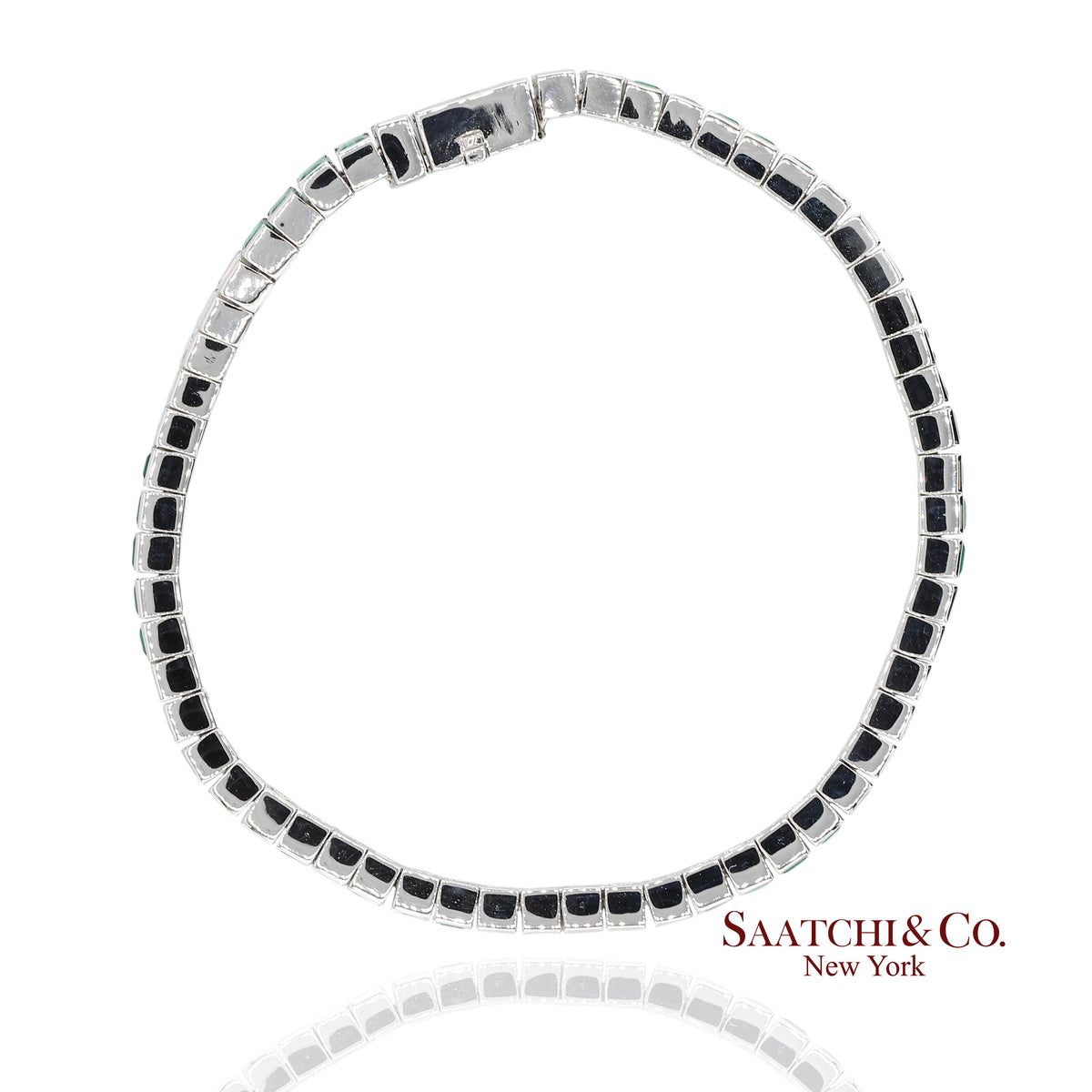 Platinum 950 Custom Made Natural Diamond and Emerald Bezel Tennis Bracelet