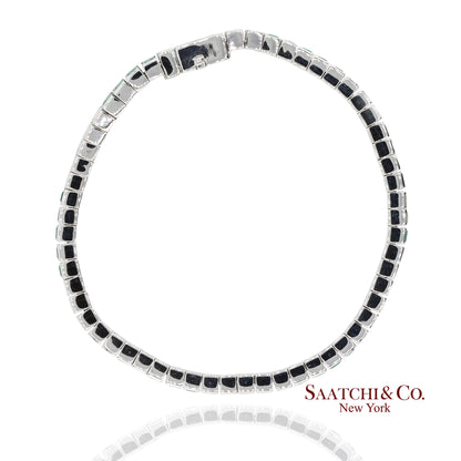 Platinum 950 Custom Made Natural Diamond and Emerald Bezel Tennis Bracelet