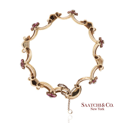 Vintage 0.15 Ct Natural Diamond and 1.20 Ct Ruby Bracelet in 14K Rose Gold