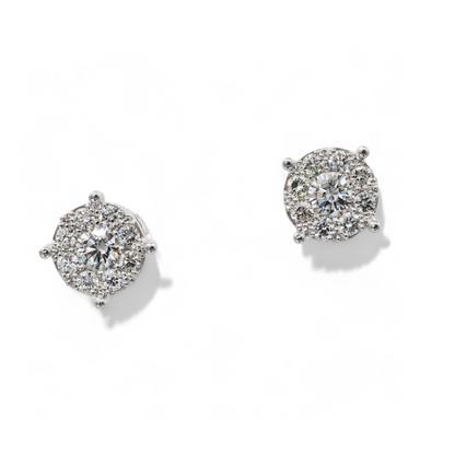 Round Cut Diamond Cluster Stud White Earrings