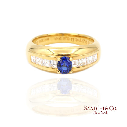 18k (750) Yellow Gold Natural Blue Sapphire and Natural Diamond Ring
