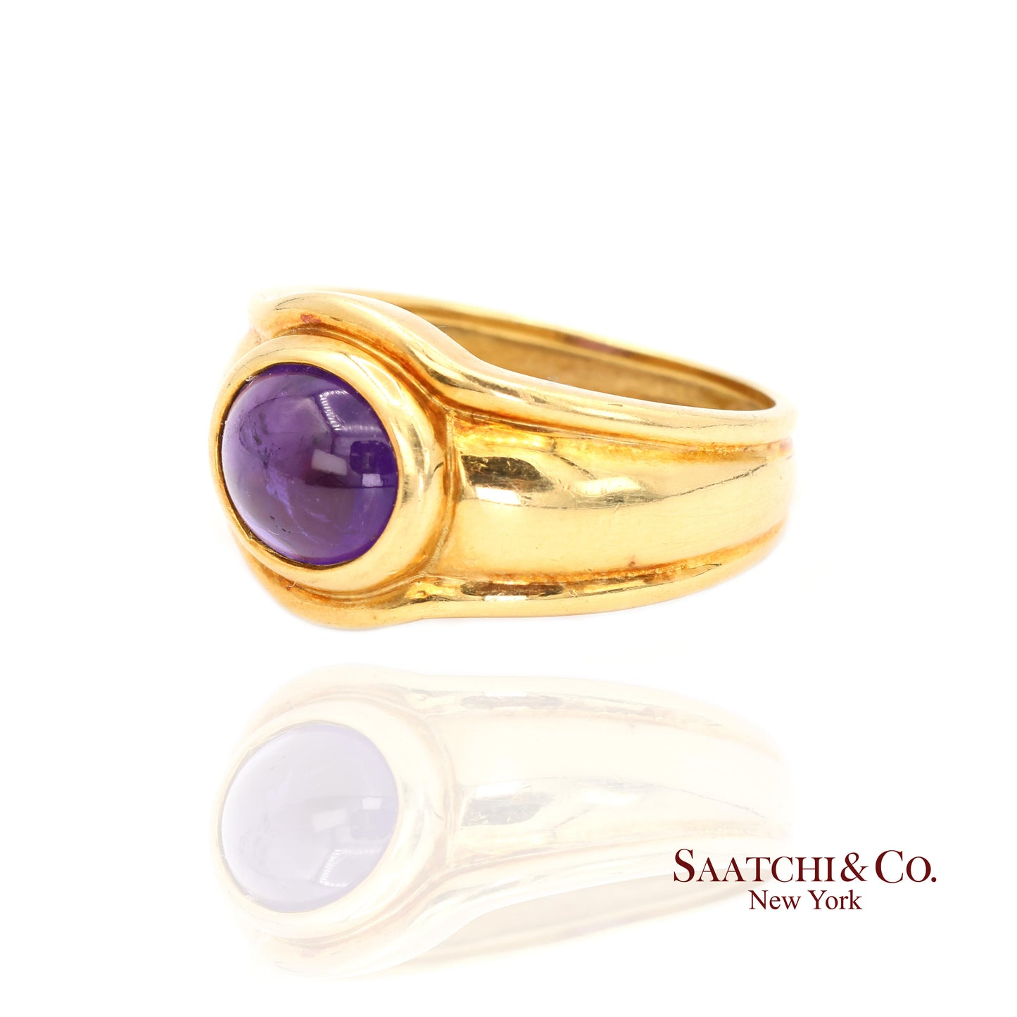 18k (750) Yellow Gold Natural cabochon Amethyst Ring