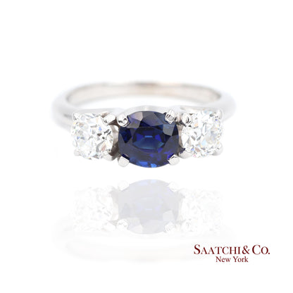 18k (750) White Gold Natural Sapphire and Diamond Ring Size 5