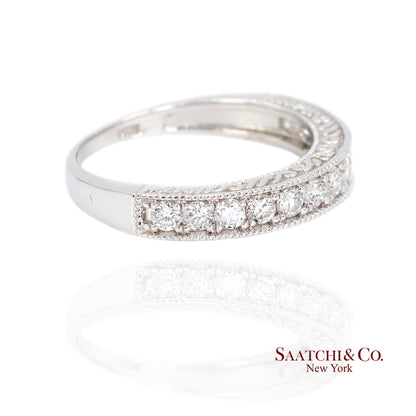 14k (585) White Gold Natural Diamond Engraved Band Ring