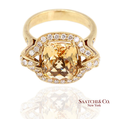 18K (750) Yellow Gold Citrine Natural Diamond Ring