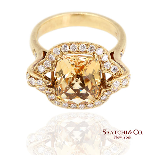 18K (750) Yellow Gold Citrine Natural Diamond Ring