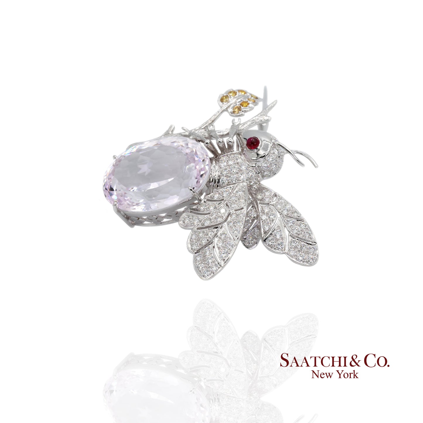 18K(750) Natural White Diamond with Kunzite stone Bee  Pin/Brooch/Pendant