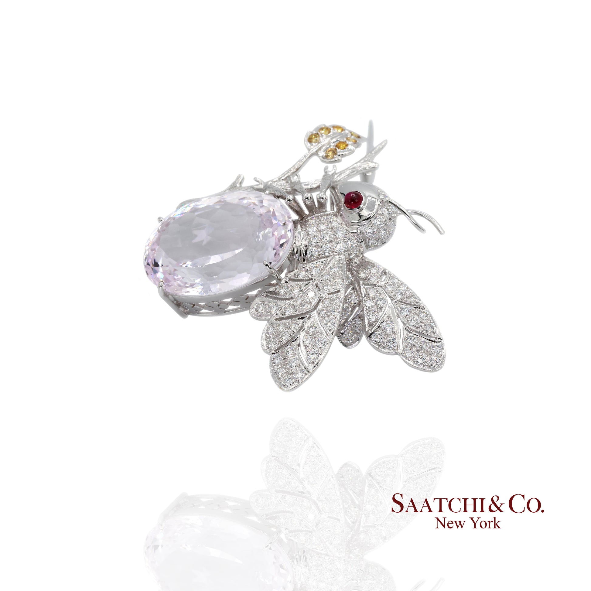 18K(750) Natural White Diamond with Kunzite stone Bee  Pin/Brooch/Pendant