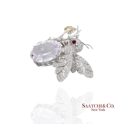 18K(750) Natural White Diamond with Kunzite stone Bee  Pin/Brooch/Pendant