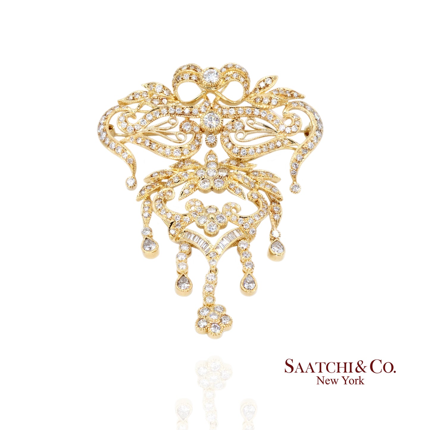 18k (750) Yellow Gold Natural Diamond Convertible Pendant and Brooch