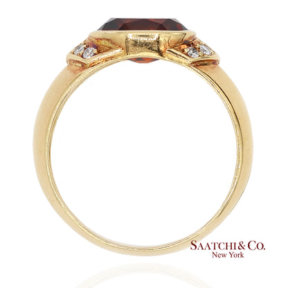18K(750) Solid Yellow Gold Natural Diamond Mandarin Garnet Ring