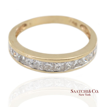 14K(585) Solid Yellow Gold Princess Cut Natural Diamond Band Ring