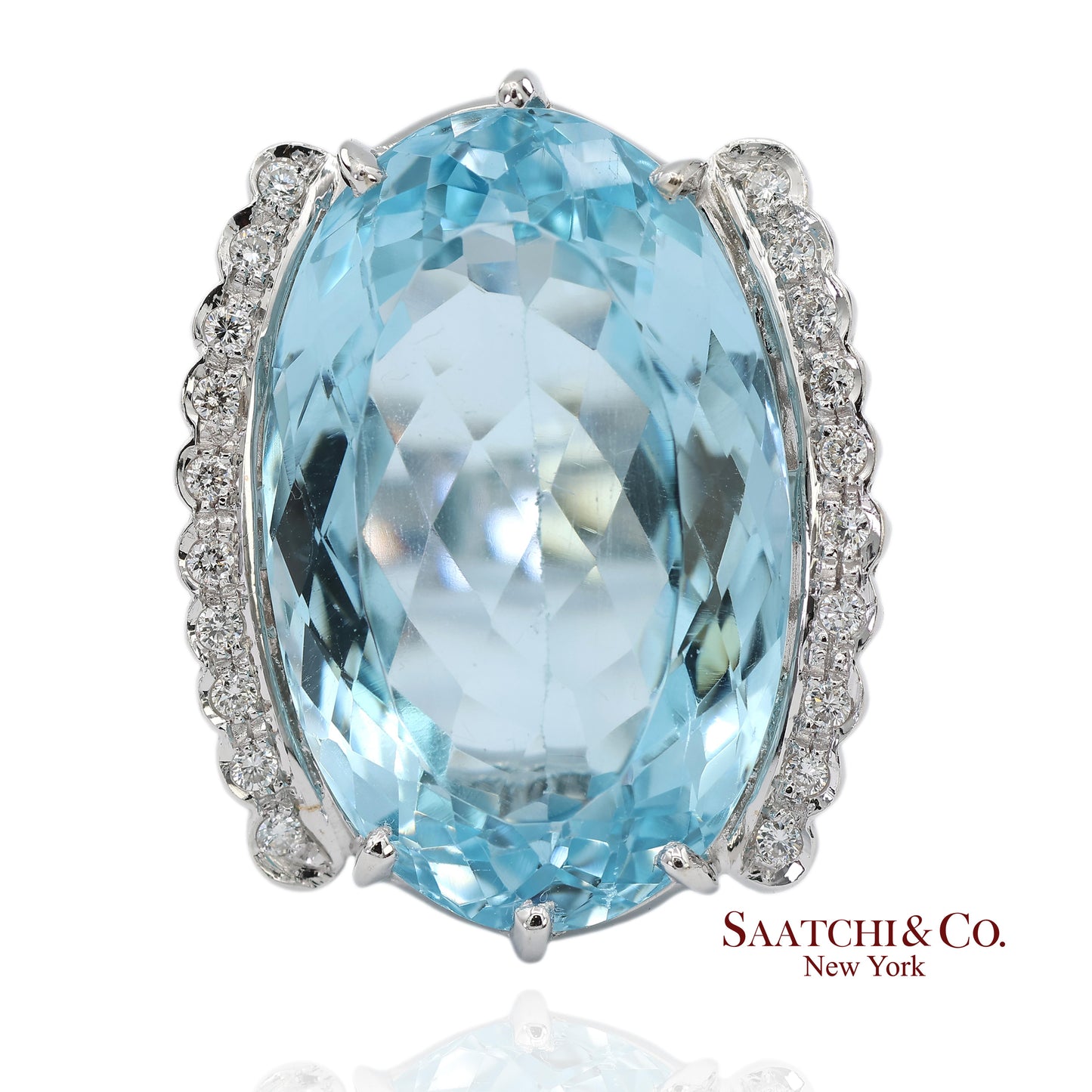 18K(750) Solid Vintage White Gold Natural Diamond and Blue Topaz Ring
