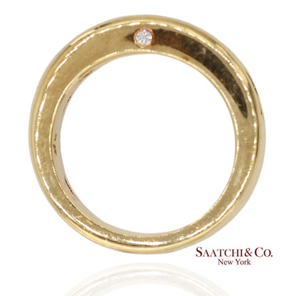 18K(750) Solid Yellow Gold Natural Diamond and Citrine Wide Band Ring