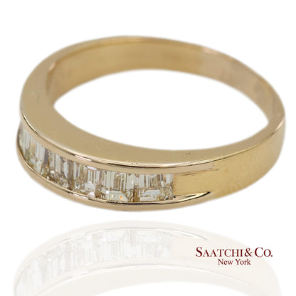 14K(585) Vintage Solid Yellow Gold Natural Baguette Diamond Band Ring