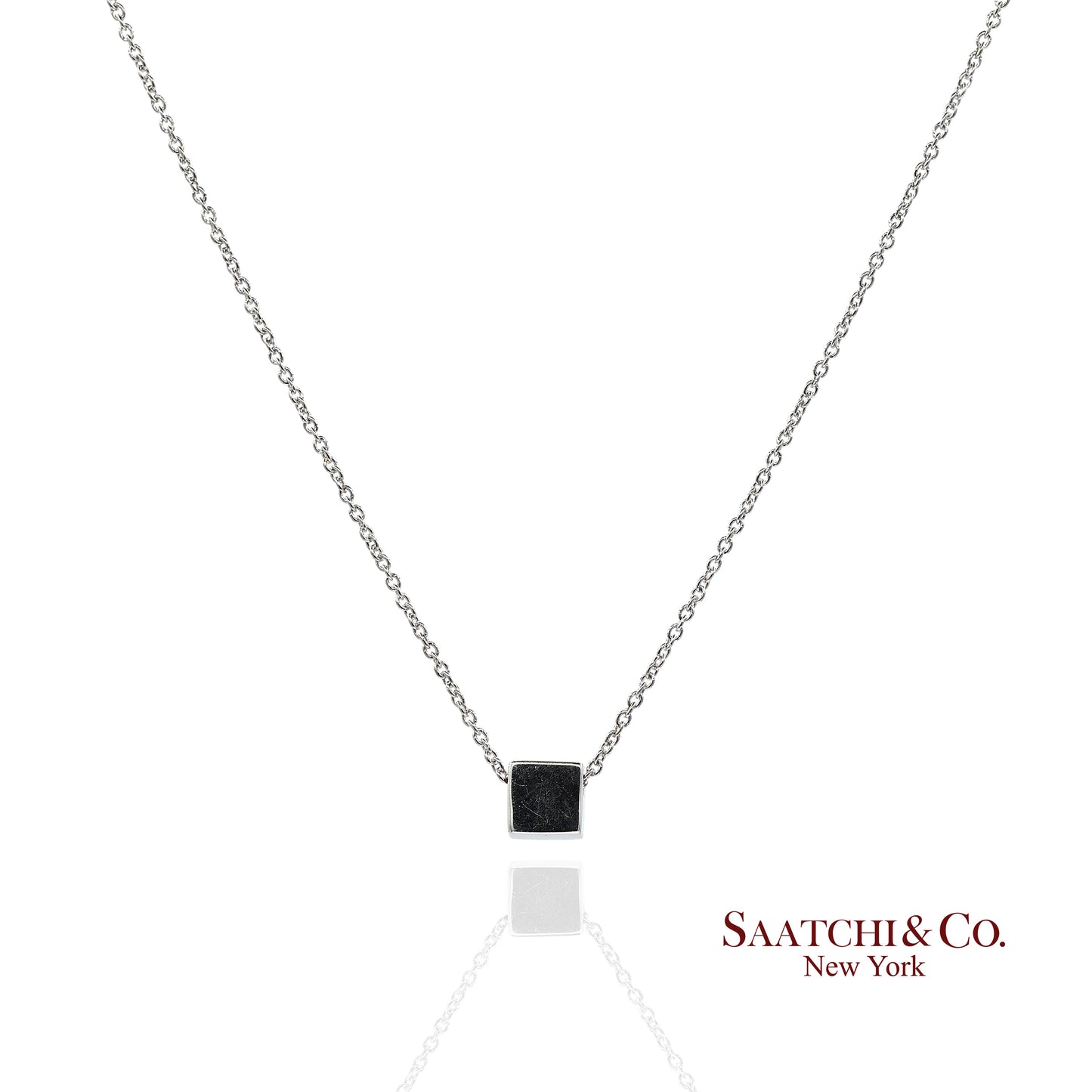 18K(750) White Gold Natural Diamond Square Box Shape Pendant Necklace with Chain
