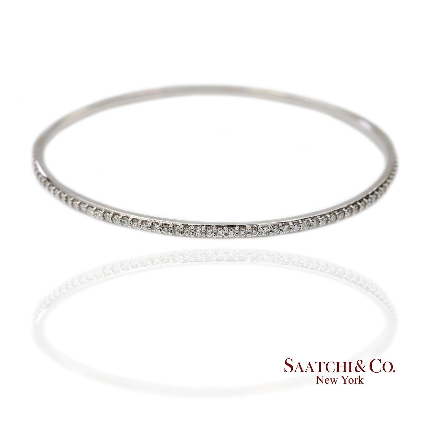 14K (585) Solid White Gold All Around Natural Diamond Bangle Bracelet