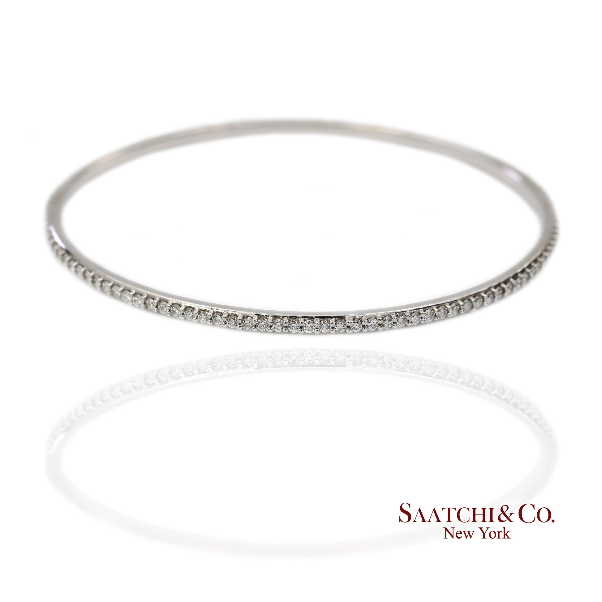 14K (585) Solid White Gold All Around Natural Diamond Bangle Bracelet